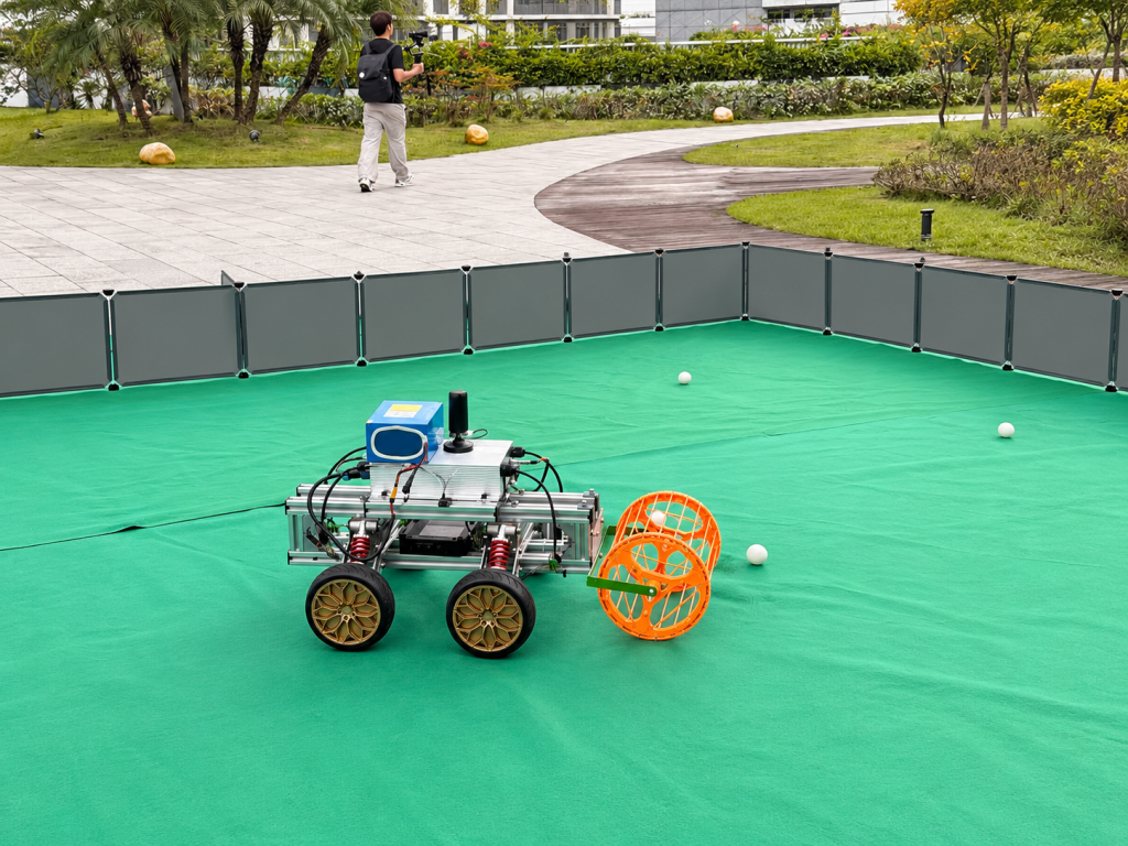 Autonomous four-wheeled ball-collecting robot during field demonstration